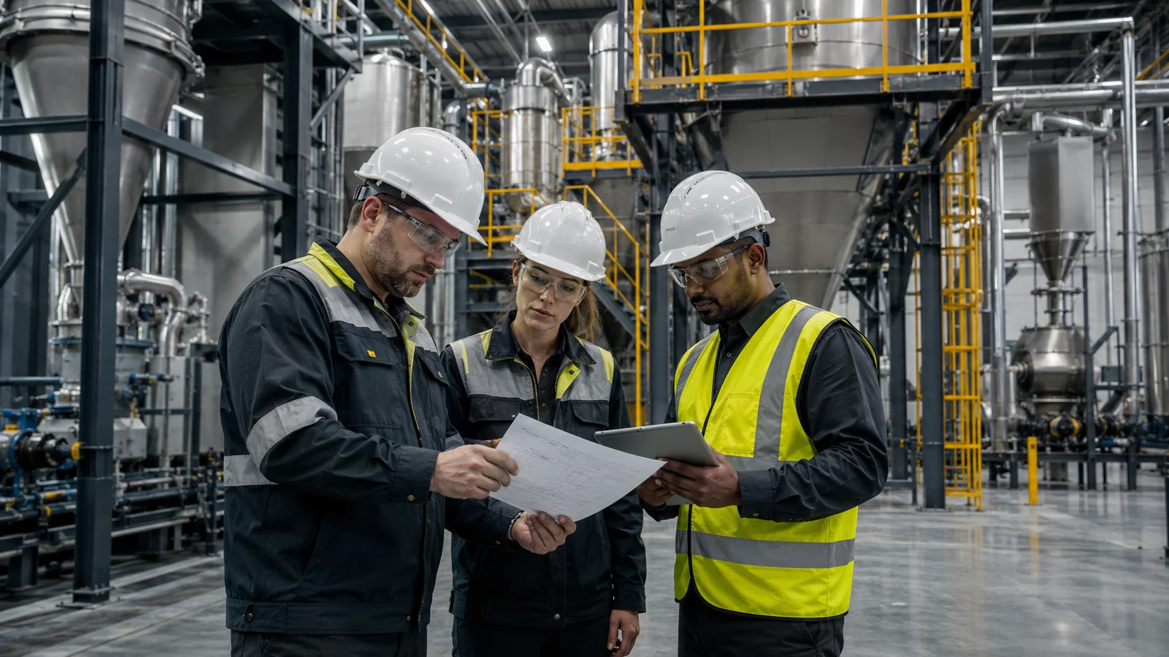 Equipo industrial revisando información en planta